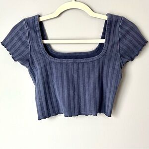 OFFLINE by Aerie OG Groove Ribbed Cropped Tee | Blue | Size XS